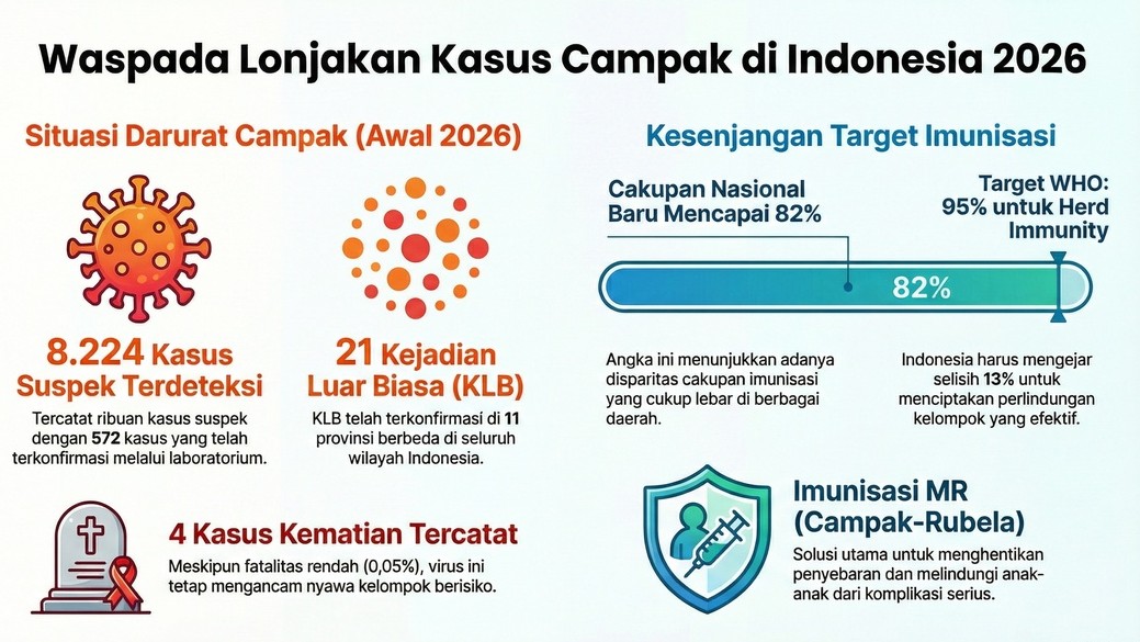Kasus Campak 2026 di Indonesia Melonjak, Puluhan KLB Terjadi – Kenali Gejala dan Pencegahannya